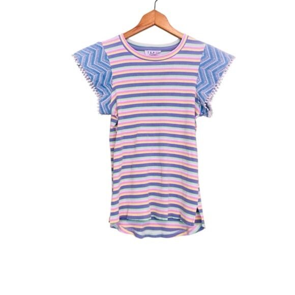 THML Multi Stripe Fringe Sleeves Cotton Top Shirt Size Small - Picture 3 of 12